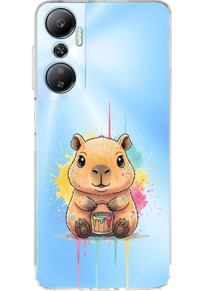 Infinix Hot 20 İle Uyumlu Splash Kapibara Tasarımlı Şeffaf Silikon Kılıf Şeffaf