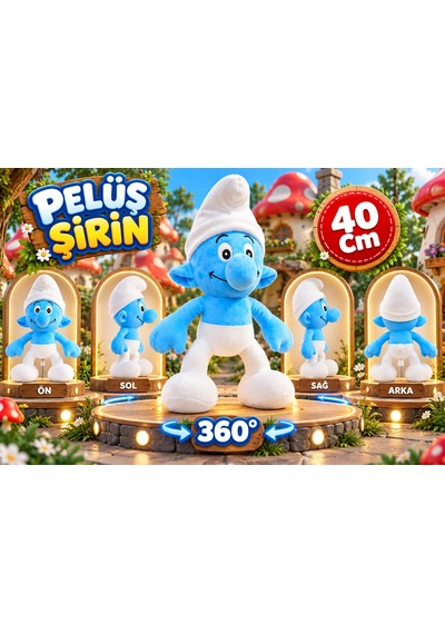 Oyuncak Peluş Şirinler Şirin Baba-şirine-gözlüklü Şirin-gülen Şirin Sevimli Oyun Arkadaşı Hediyelik 40 Cm Mavi