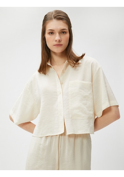 Koton Oversize Crop Gömlek Cepli Kısa Kollu Modal Karışımlı Bej 3sak60007pw 3SAK60007PW063 Ekru