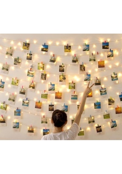 10 Metre Pilli Peri Led Işık 50 Adet Küçük Mandal Fotoğraf Asma Seti