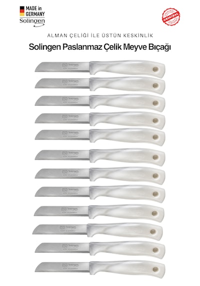 Solingen Ritter Profesyonel Gri Renk Geçişli Meyve&sebze Bıçağı 12'li Set & Ultra Keskin Tırtıklı Ağız, Paslanmaz Çelik Gri - Beyaz