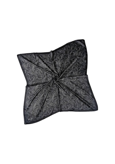 Mim Eşarp Ebruli Jan Jan Spiral Desenli Eşarp 90x90 Cm Siyah - Gri