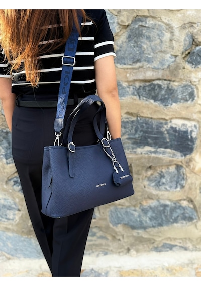 Just Polo Kadın Orijinal Just Polo Yumuşak Deri Ayarlanabilir Askılı Lüks El & Omuz Çantası Shoulder Bag Lacivert