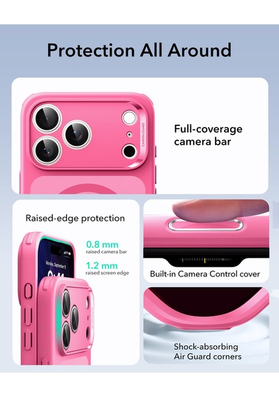 Esr Apple Uyumlu iPhone 17 Pro Kamera Kontrollü Manyetik Hibrit Kılıf Pembe