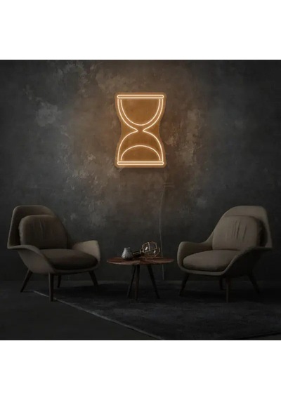 Kum Saati Figürlü Neon Tabela Turuncu