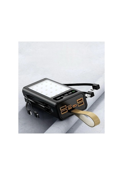 Pw-85 30.000 Mah Powerbank Lcd Göstergeli 4xusb Dahili Type-c Lightning Kablolu 20 Led Fenerli Hızlı Şarj Çok Renkli