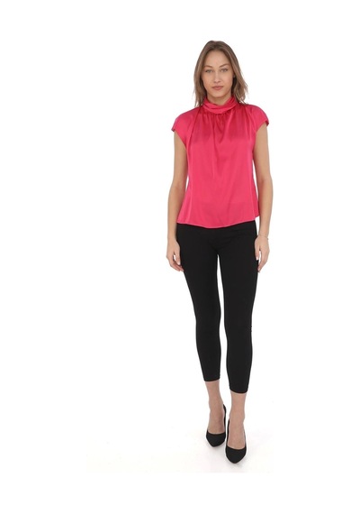 Yaka Drape Detaylı Saten Bluz 01-fuşya