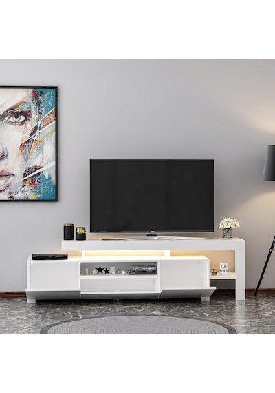 T0014 Led Işıklı Tv Sehpası - Beyaz Beyaz