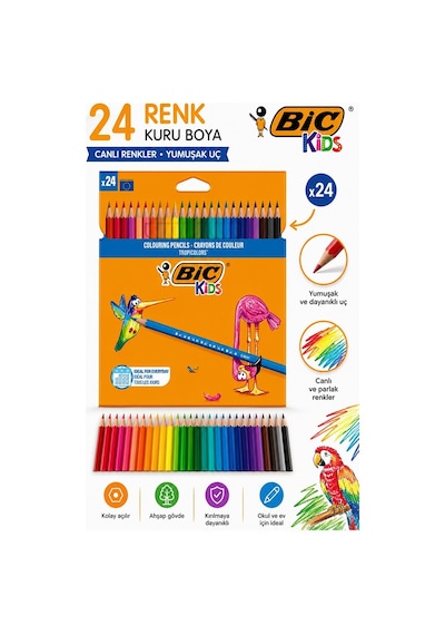 24 Lü Kuru Boya Kalemi Karton Kutu 1 Paket Bic Tropicolors 24 Renk Kuruboya Tam Boy Canlı Renkli Boya Kalem Okul Öğrenci Çok Renkli
