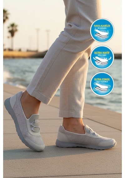 Walkway Buz Fileli Hafif Esnek Kolay Giyilebilir Kadın Casual Ayakkabı 575 G Gri
