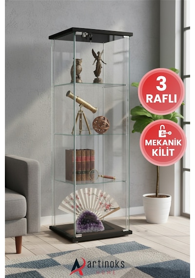 3 Raflı Kilitli Cam Vitrin Dolap Gümüşlük Koleksiyon Sergi Kitaplık Büfe Mutfak Raflı Detolf Siyah 3 Raflı Kilitli Cam Vitrin Dolap Gümüşlük Koleksiyon Sergi Kitaplık Büfe Mutfak Raflı Detolf Siyah