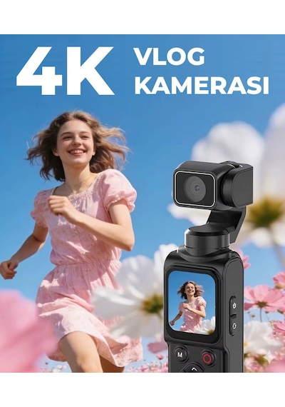 Gimbal Vlog Kamerası 4k 75mp Otomatik Yüz Takipli Wifi Bağlantılı 330 Dönebilen Vlogger Kamera