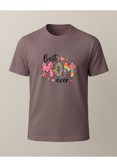 Best Mom Ever Baskılı Anne T-shirt'ü Kahverengi
