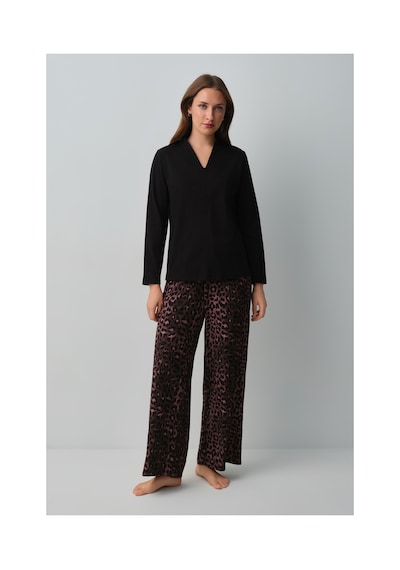 Suwen Meloni Leopar Pijama Takımı Wsh10510149911 Siyah