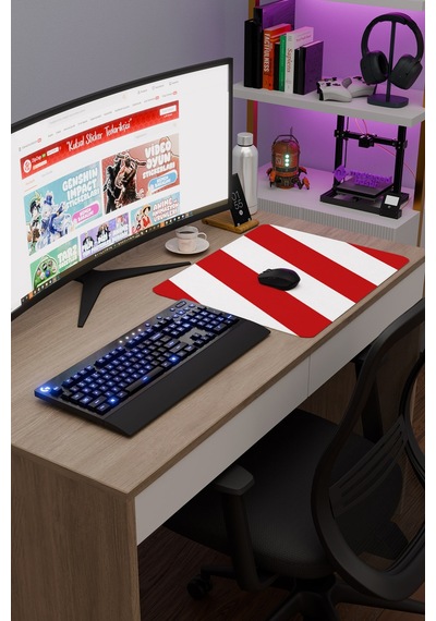 Kırmızı Beyaz 48x40 Xl Taraftar Gaming Oyuncu Mouse Pad Kaymaz Taban Büyük Klavye Fare Altlığı Şerit