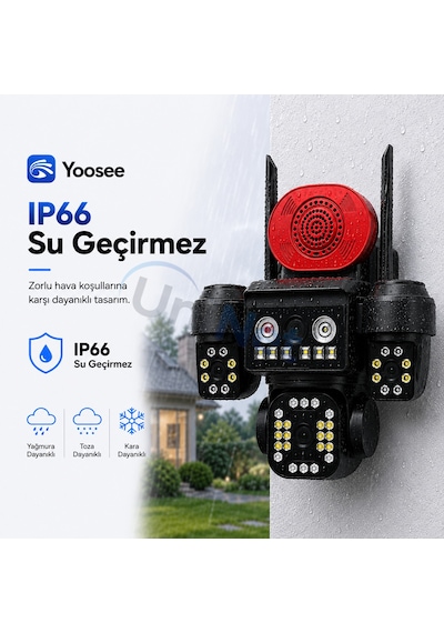 Uninet 4k Pro 16mp 4 Kameralı Wifi Güvenlik Sistemi 3 Sabit + 1 Ptz, 360 Izleme, Renkli Gece Görüşü Ve Ip66