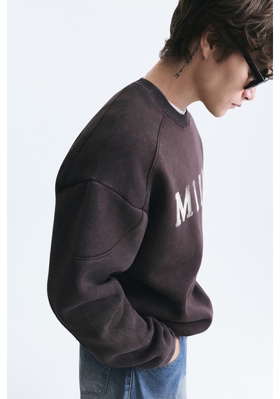 Vamos Miami Baskılı Bisiklet Yaka Sweatshirt Kahve