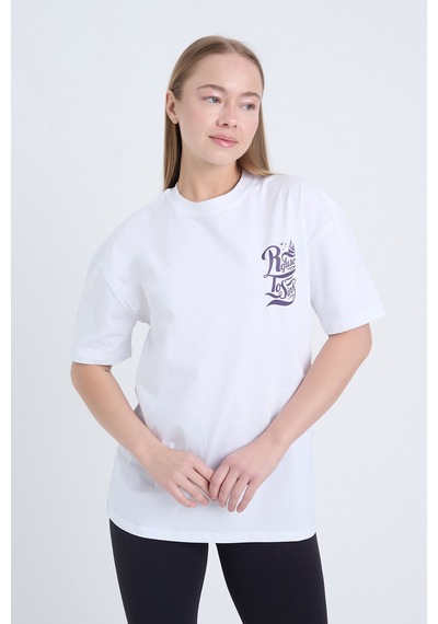 Kadın Oversize Baskılı T-shirt Beyaz Refuse To Sink Beyaz