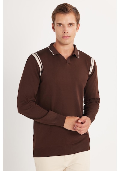 Tudors Erkek Slim Fit Dar Kesim Uzun Kol Polo Yaka Çizgili Kahverengi Kazak-35789 Kahverengi Tudors Erkek Slim Fit Dar Kesim Uzun Kol Polo Yaka Çizgili Kahverengi Kazak-35789 Kahverengi
