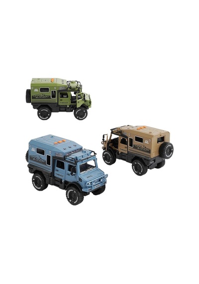 Bej Işıklı Ve Sesli Unimog Tarzı Off-road Karavan Jeep - 18 Cm Sürtmeli Safari Kamp Aracı Çok Renkli