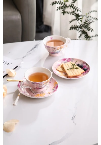 Lily Manor Alhambra Bone China İngiliz Pembe 2'li Çay Fincanı Seti