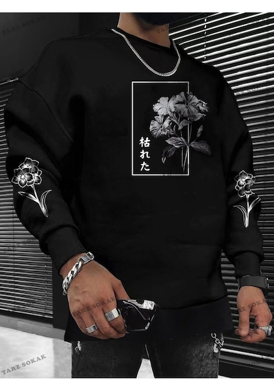 Startmore Y2k Unisex Bear & Fan Sweatshirt Kod 1549 Beyaz Siyah