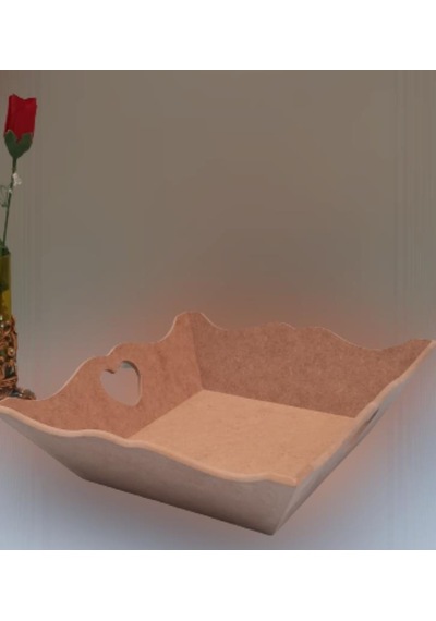 Hobi Dekoratif Model Ekmek Tepsi Dalgalı Kenar Kalpli Ahşap Mdf El Yapımı Natural