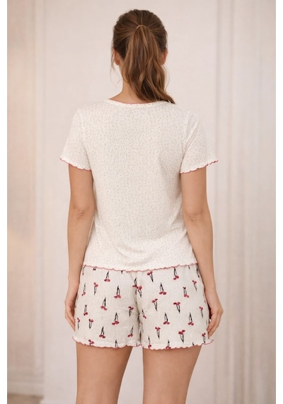 Kadın 01592 Kaşkorse Şortlu Pijama Takımı Beyaz
