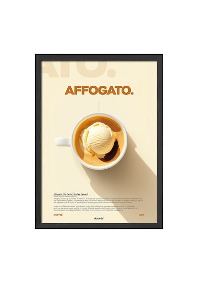 Affogato Kahve Siyah Ahşap Çerçeveli Poster, Dekoratif Duvar Tablosu
