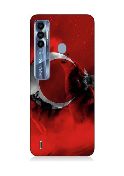 Tecno Spark 7 Pro Uyumlu Türk Bayrağı Ve Kurt Desenli Silikon Kılıf