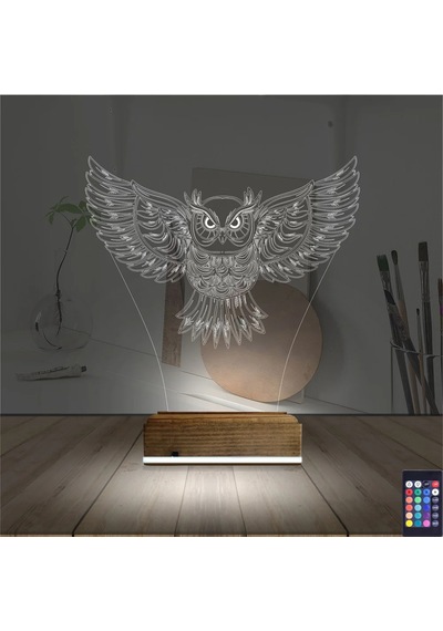 Luvivia Baykuş Tasarım 3d Lamba - Masa Gece Lambası V2 Şeffaf