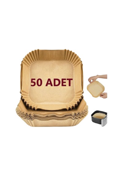 50 Adet Air Fryer Pişirme Kağıdı Tek Kullanımlık Yağ Geçirmez Yapışmaz Kare Tabak Model Pvc Haki