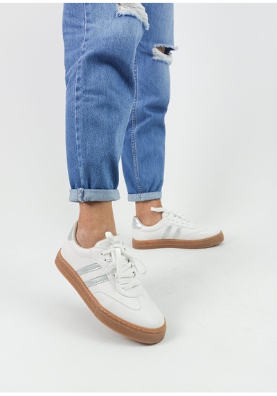 Gdt Ayakkabı Beyaz Renk Bağcıklı Düz Taban Kadın Sneakers