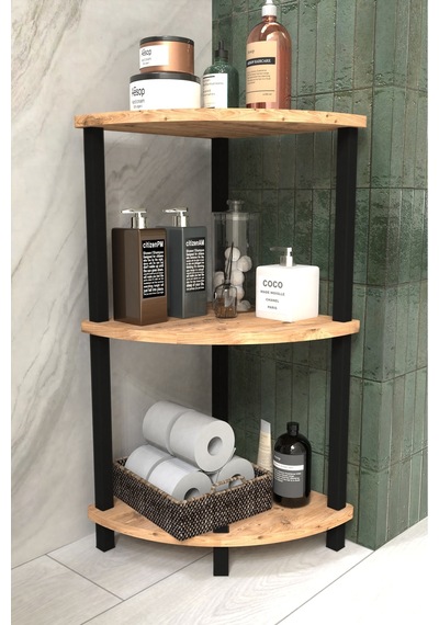 Decoline Banyo Rafı 3 Katlı Moblen Modern Organizer Depolama Ünitesi- Meşe Meşe
