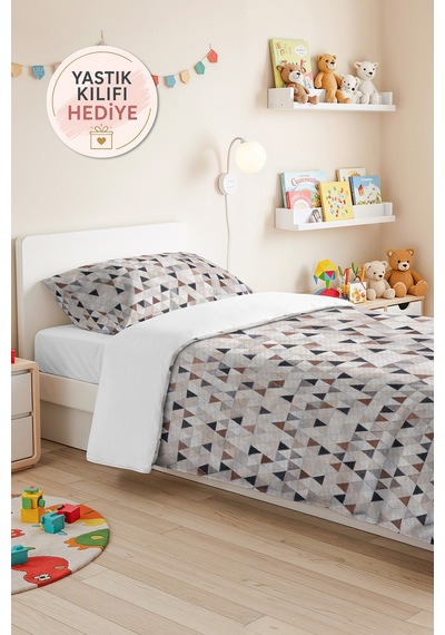 Gri Geometrik Modern Genç Odası Tek Kişilik Pike Takımı-bej Antrasit 160x220cm Kapitone Yatak Örtüsü Lacivert