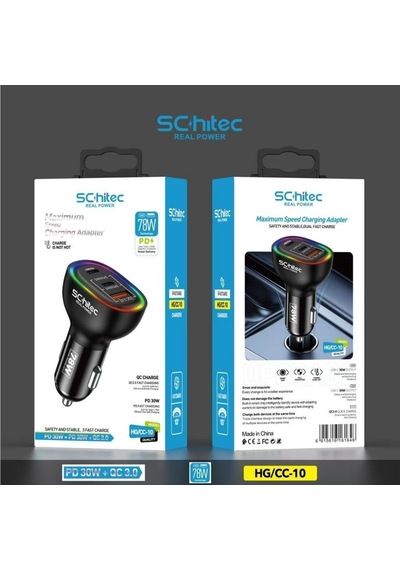 Schitec 3 Portlu Araç Şarj Aleti Ve 6a 120w Usba To Type-c Hızlı Data Ve Şarj Kablosu Beyaz