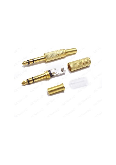 Lehimlenebilir Altın Kaplama Metal 6.35 mm Stereo Erkek Çivi Jack