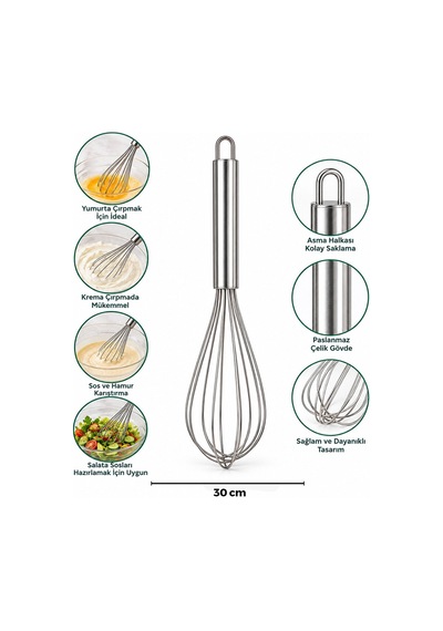 İbico İ22-060 Çelik Metal Çırpıcı 30cm Çırpıcı: 18cm + Sap: 12cm Krom Saplı - 12'li Paket