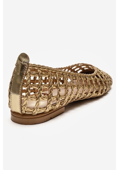 Luvishoes Elvarıs Altın Örgü Desenli Kadın Babet Ayakkabı Altın