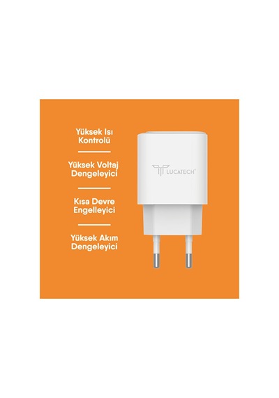 Lucatech Lc-119 67w Turbo Hızlı Duvar Şarj Cihazı Adaptör + 1 Metre Usb-a To Type-c Şarj Kablosu Seti Beyaz