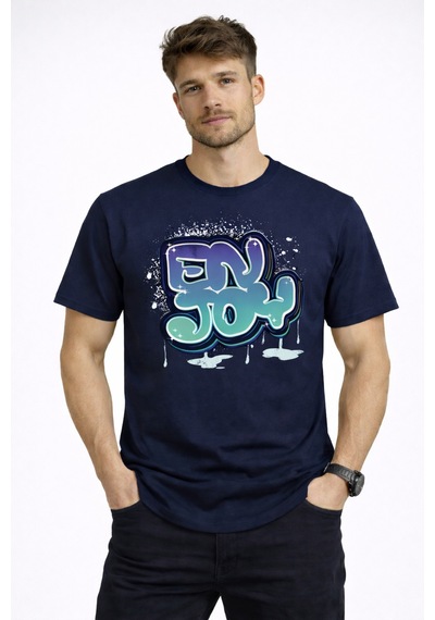 Herkesemoda Enjoy Yazı Detaylı Basic Erkek T-shirt Lacivert
