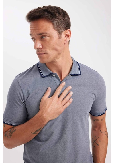 Defacto Slim Fit Dar Kesim Polo Yaka Kısa Kollu Pamuklu Tişört D0033AXNS Lacivert