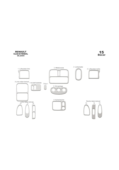 Renault Clio Symbol Torpido Kaplama 2004-2008 15 Parça Alüminyum