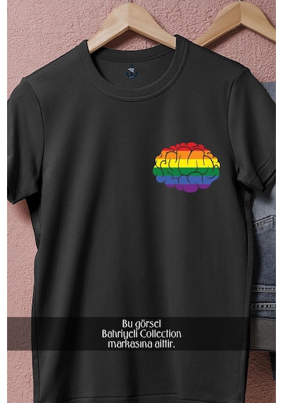 Oversize Lgbt Brain Cep Tasarımlı Unisex T-shirt Siyah