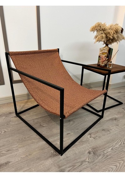 Rafadi Modern Dekoratif Metal Ayaklı Berjer Salon Oturma Odası Balkon Berjeri Kiremit