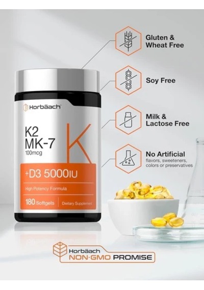 K2 Mk-7 100 Mcg +d3 5,000 Iu 180 Softgels