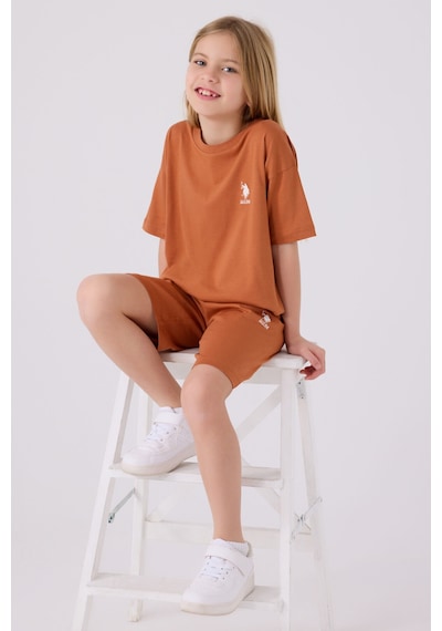 U.S. Polo Assn. U.s. Polo Assn Kız Çocuk Kahverengi Bermuda Takım Us1848-c-v30 Kahverengi