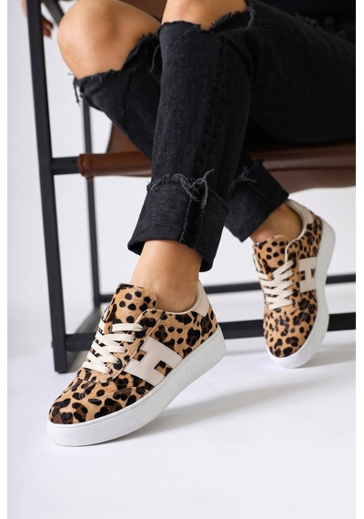 V.S.H Velvet Kadın Yüksek Tabanlı Leopar Sneaker Spor Ayakkabı Terra -2514