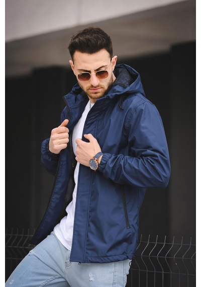 Oksit Hilti Ken Slim Fit Kapüşonlu Su İtici Mevsimlik Mont Lacivert