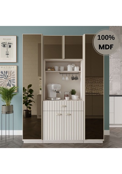 Almira Kahve Köşesi Dolabı %100 Mdf Temperli Cam Hazır Mutfak Dolabı Aytaşı